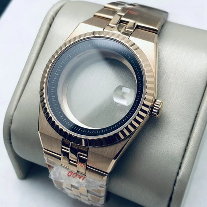 Rose Gold 40mm Land-Dwellwe 904L Watch Case+Strap Sapphire Glass Fit NH35 NH36