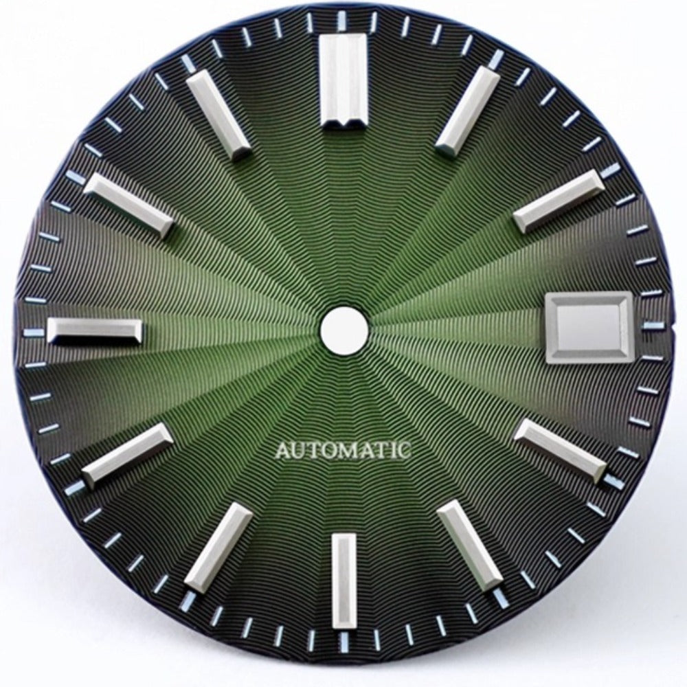 Gradual olive green 28.5mm microgroove watch dial for NH35 NH36 NH38 movements, stylish accessory.