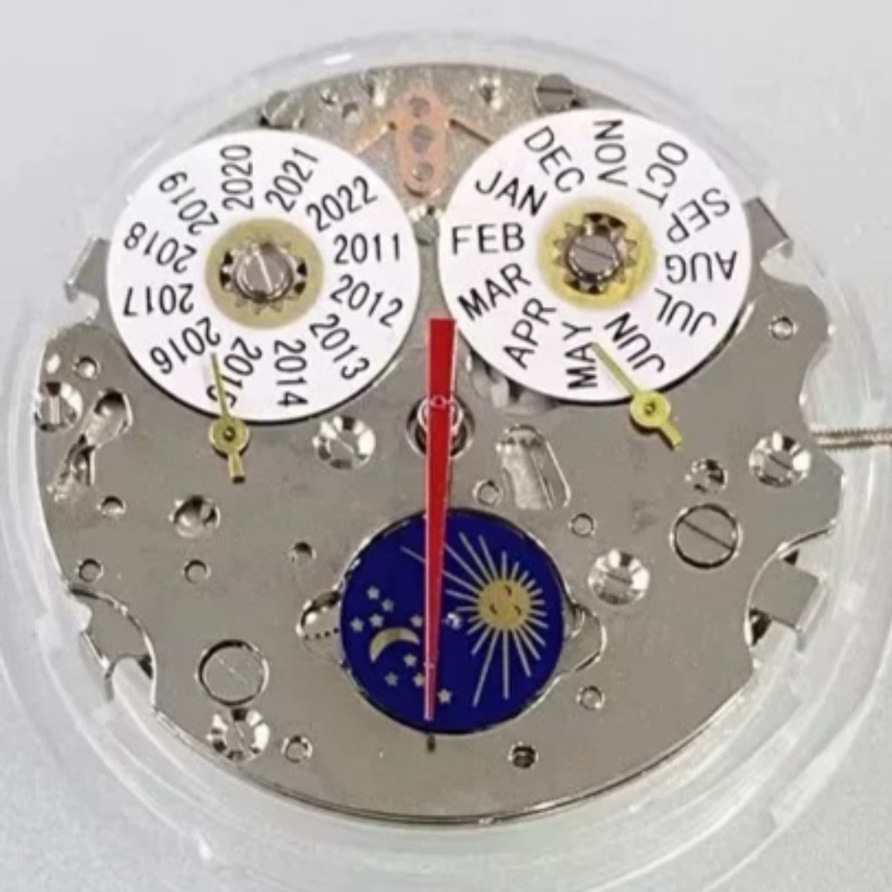 Seagull T16 ST16 mechanical watch movement with date at 12 and perpetual calendar feature.