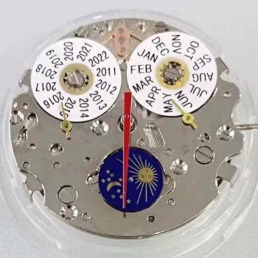 Seagull T16 ST16 mechanical watch movement with date at 12 and perpetual calendar feature.