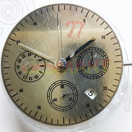Asian 7750 7753 mechanical watch movement with white dial, small second at 6, and calendar at 4:30.