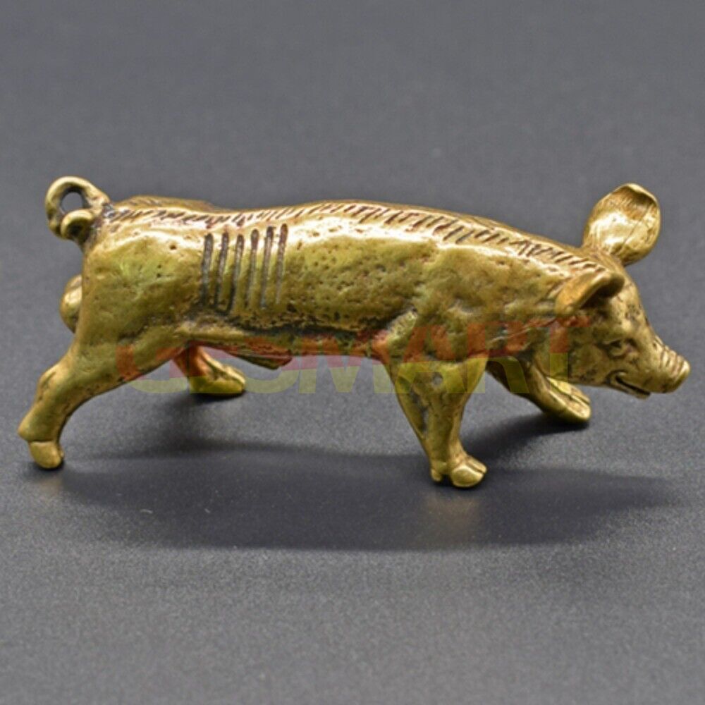 Solid copper boar sow trinket with intricate vintage hand-carved details for rustic d�cor.