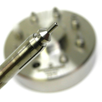 Bergeon 5378 Swiss watch hand fitting tool featuring 9 stakes on holder for precise watch accessory repairs.