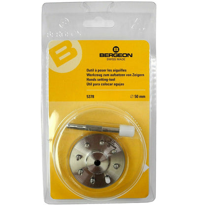 Bergeon 5378 Swiss watch hand fitting tool with 9 stakes for precise watch accessory repairs and adjustments