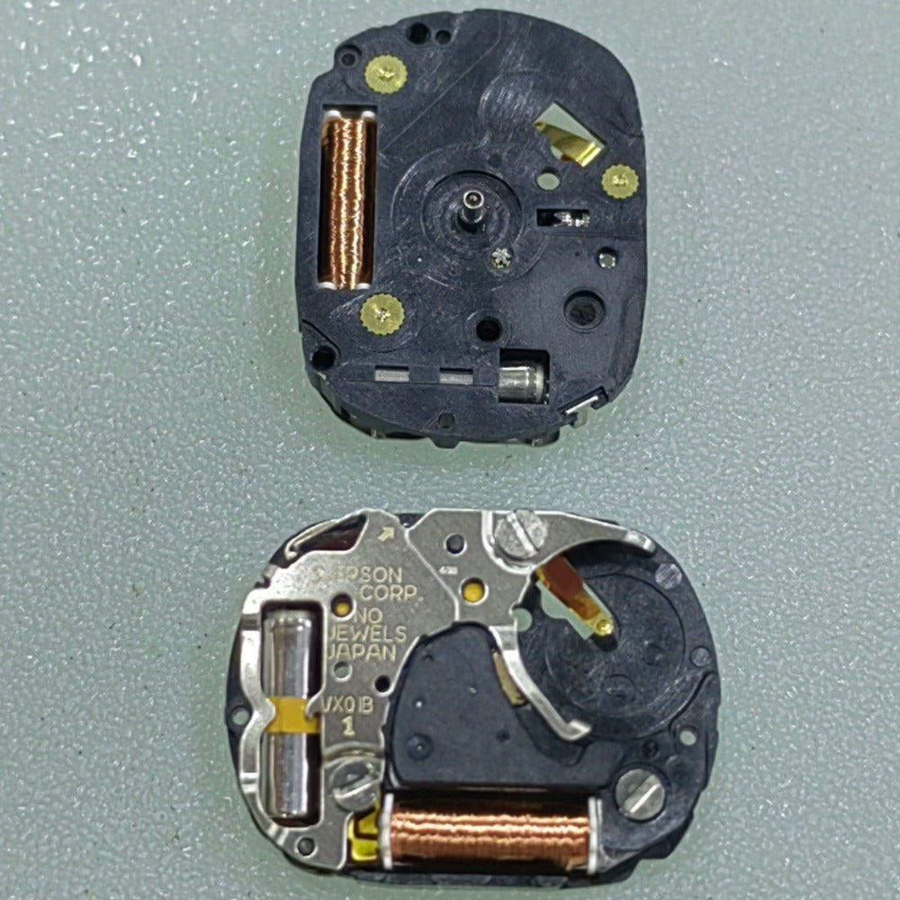 Epson VX01B quartz watch movement with 3 hands, brand new Japan-made replacement part for repairs.
