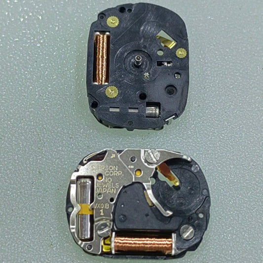 Epson VX01B quartz watch movement with 3 hands, brand new Japan-made replacement part for repairs.