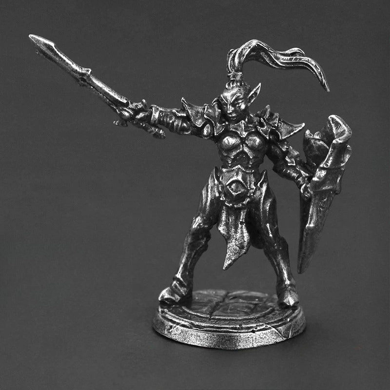 Ashen Sword Shield Warrior Copper Figurine White Bronze Fantasy Wargame 202-1