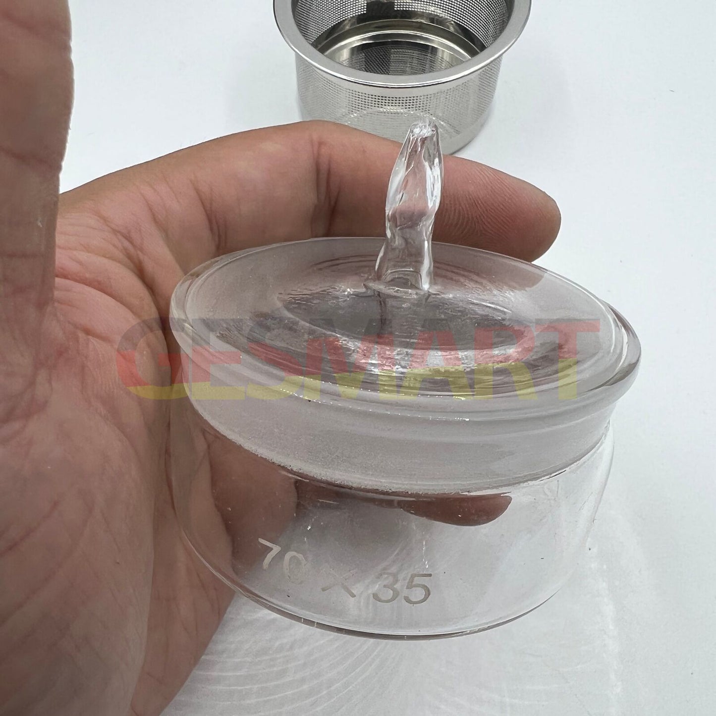 70x35mm Benzine cup with basket, ideal for watch repair cleaning and efficient part soaking.
