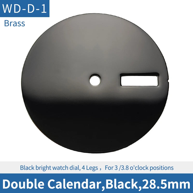 Double Calendar Black 28.5mm Watch Dial Fit For Skx007 NH35 NH36