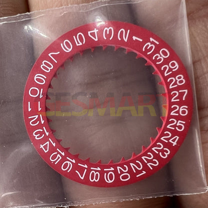 White font red date disk wheel for NH36 NH35 watch movement, date at 3 o'clock, fits crown 3.8mm.
