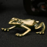 Solid Copper Small Mini Frog Trinket Vintage Hand Carved Bronze Model Figurines