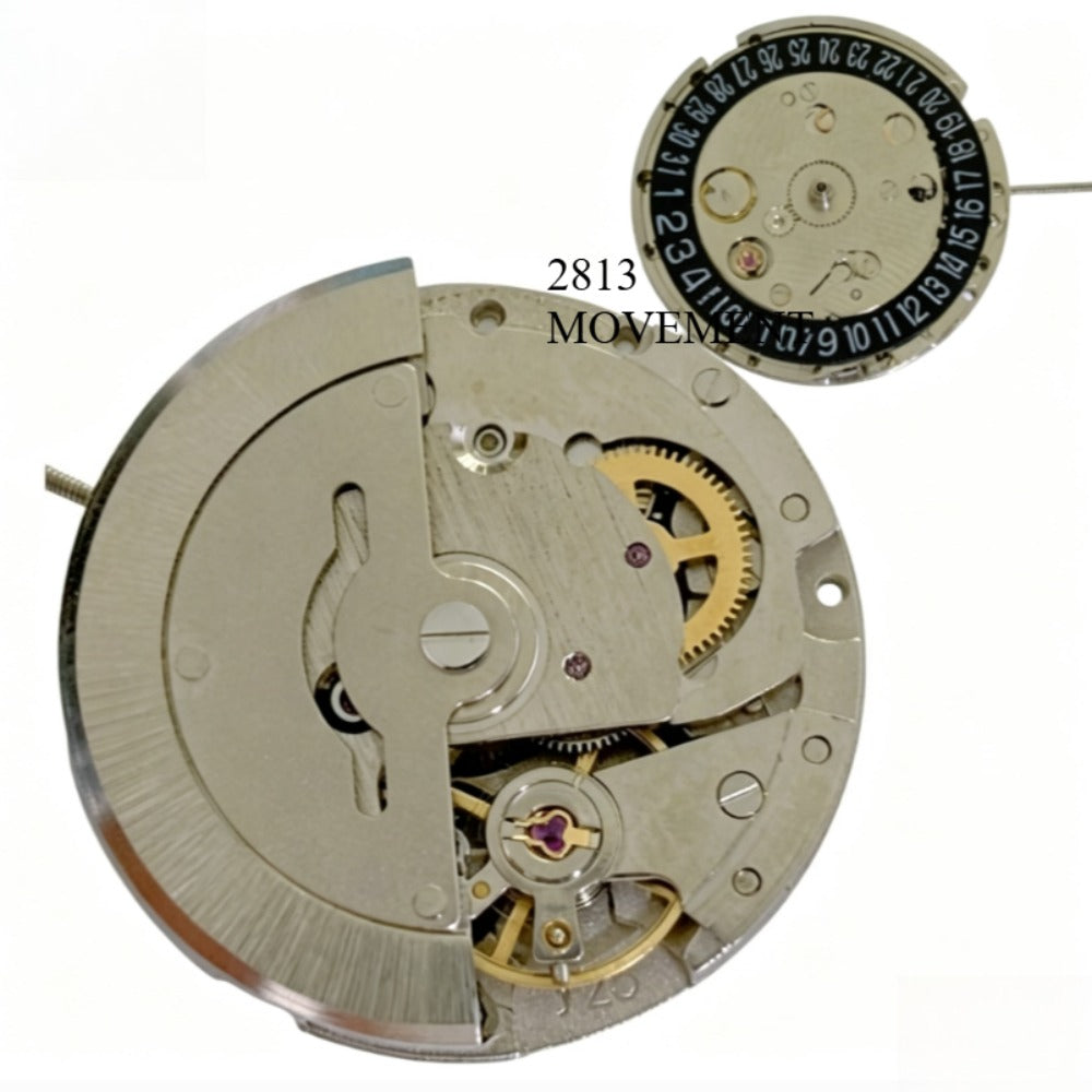 Chinese 2813 8205 Automatic Mechanical Movement Date At 6 Golden Wheel Black Disk
