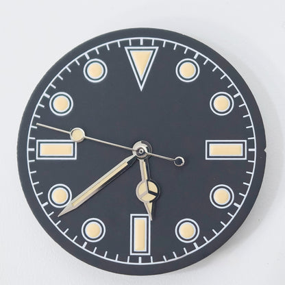 Vintage 28.5mm green lume watch dial for Miyota 8215, no calendar, perfect for custom timepieces.