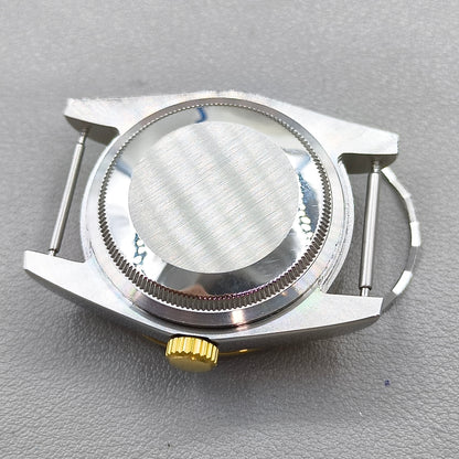 36mm Rose Gold Diamond Steel Watch Case with Magnifier for NH35/36 Sapphire Crystal