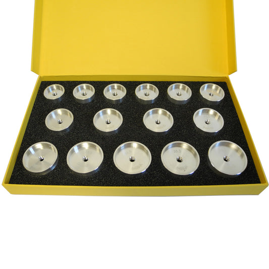 Bergeon 5499-15 aluminium glass fitting dies set for tension ring watch crystals, precision tool.