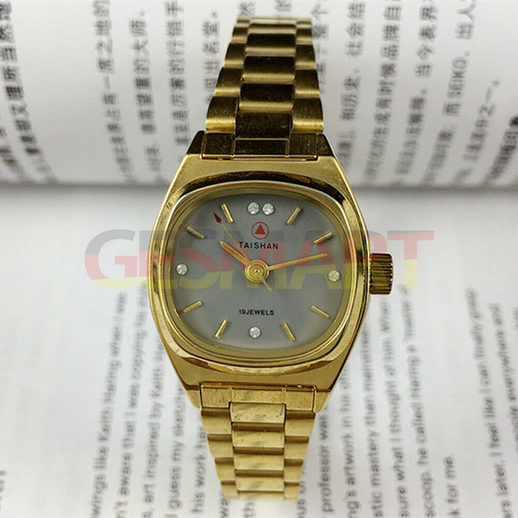 TAISHAN Manual Mechanical Lady Watch 19 Jews Imitation Diamond Nail Golden Case