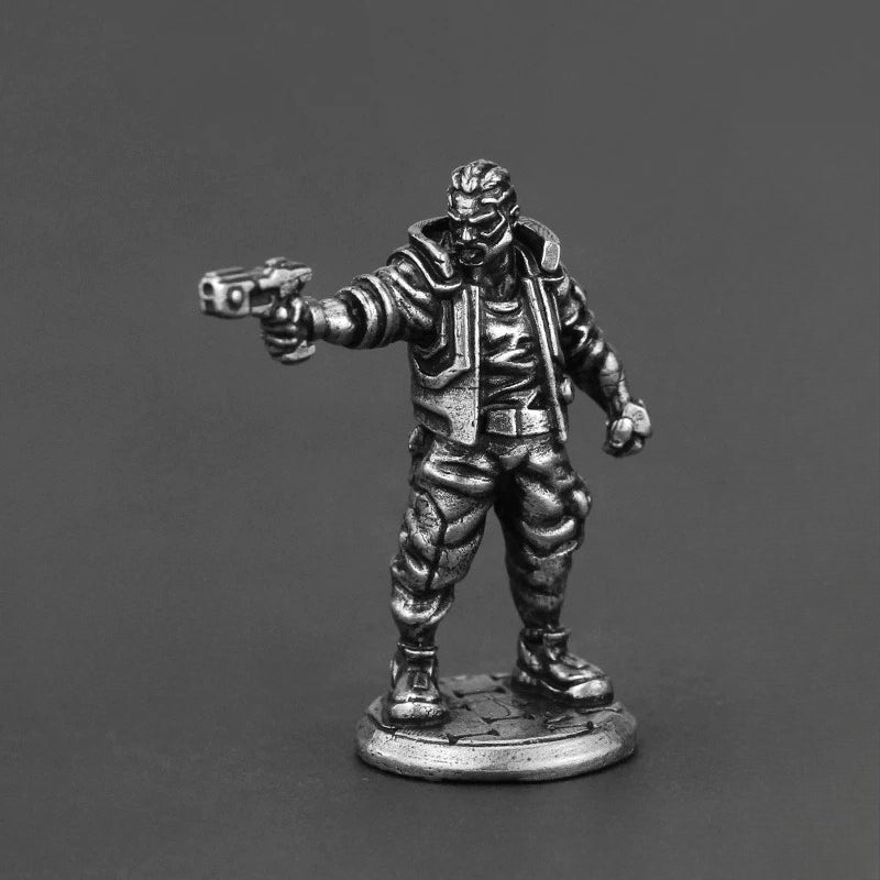 White Brass Figurine Orville Price Cyberpunk Miniature - Aiming Pistol Bounty Hunter Figure
