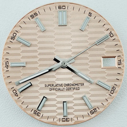 Green Lume Waved Pink Watch Dial with Silver Trim Suitable for NH35