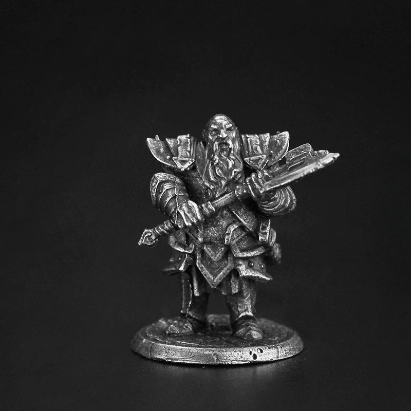 White Brass Figurine Dwarf Cleric Miniature - Bearded with Warhammer Figure