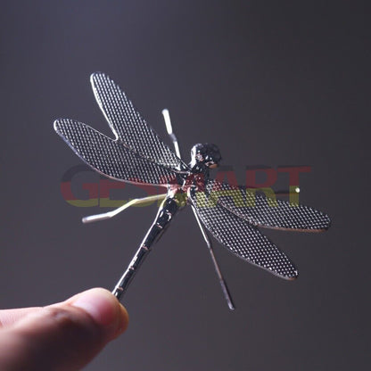 Alloy silver and gold dragonfly trinket, hand-carved collectible decor piece.