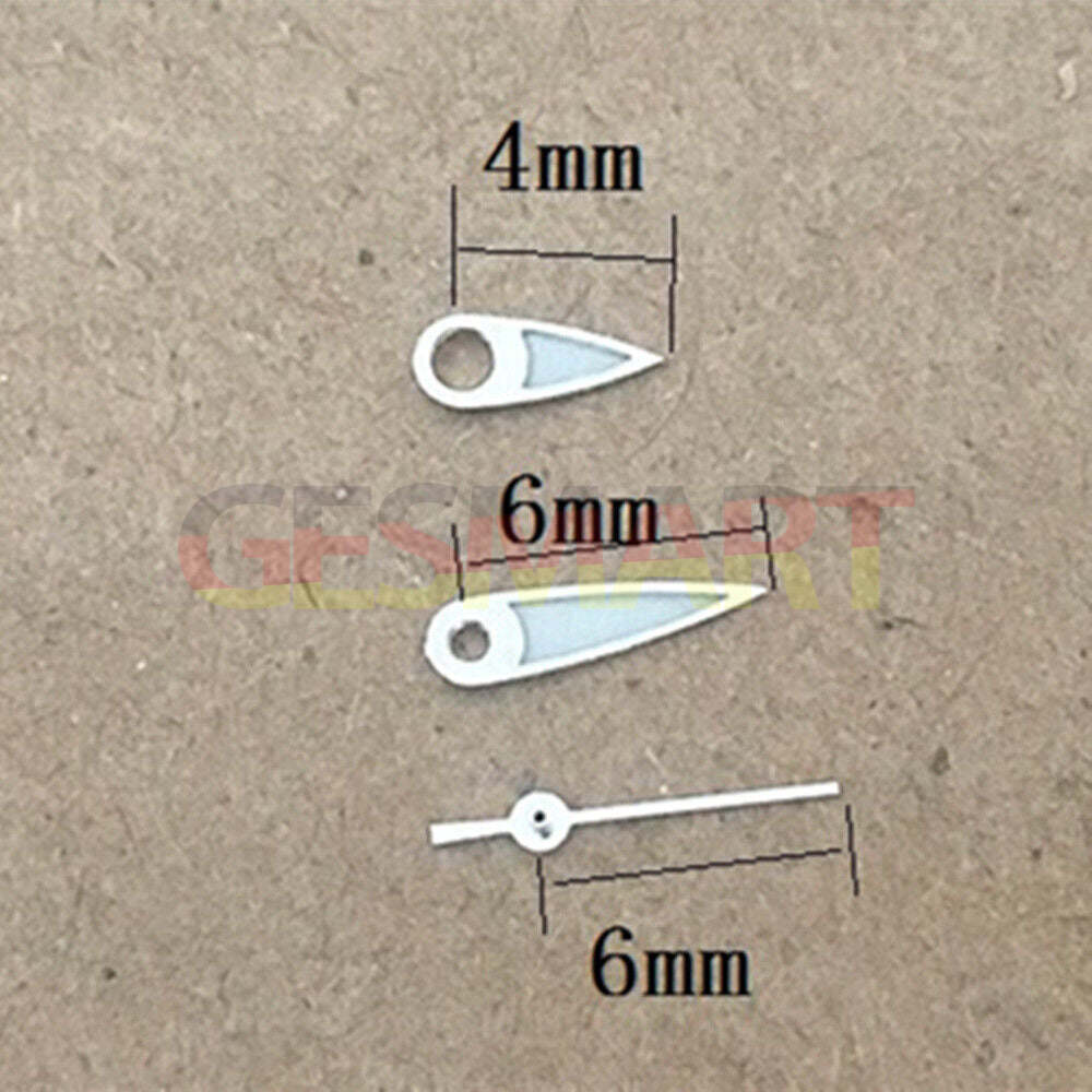 6mm green lume drop-shaped watch hands with silver trim for Miyota 1L12 movement