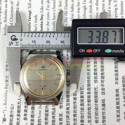 Shiyou 32mm grey manual mechanical watch featuring 17 jewels and single calendar display for classic style.