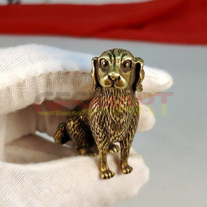 Hand-carved solid copper puppy trinket, detailed bronze figurine for collectors and decor.