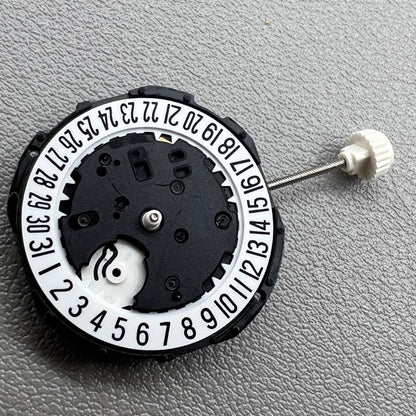 1. Sunon PE46 quartz watch movement with 2 hands and date at 6 o'clock, ideal for repairs.  