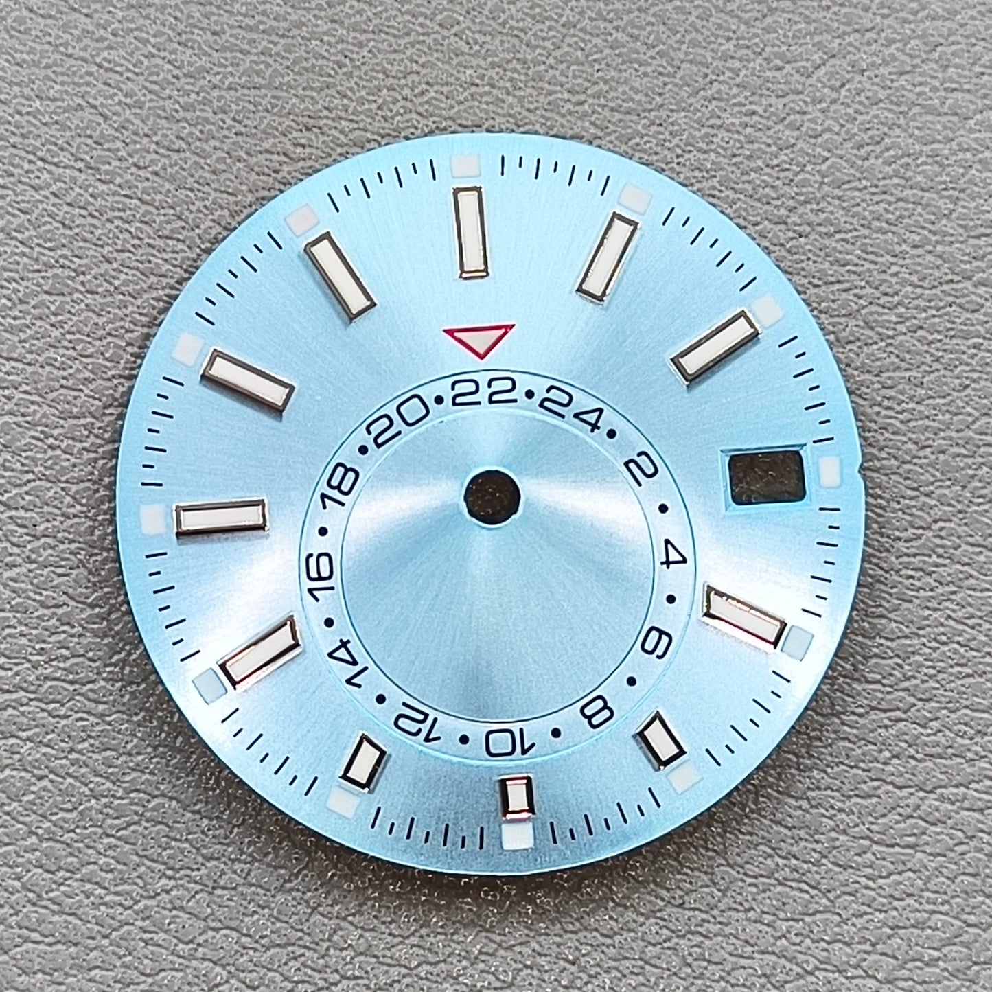 28.5mm Light Blue Watch Dial For NH35 Movement Green Lume No Logo 24-Hour
