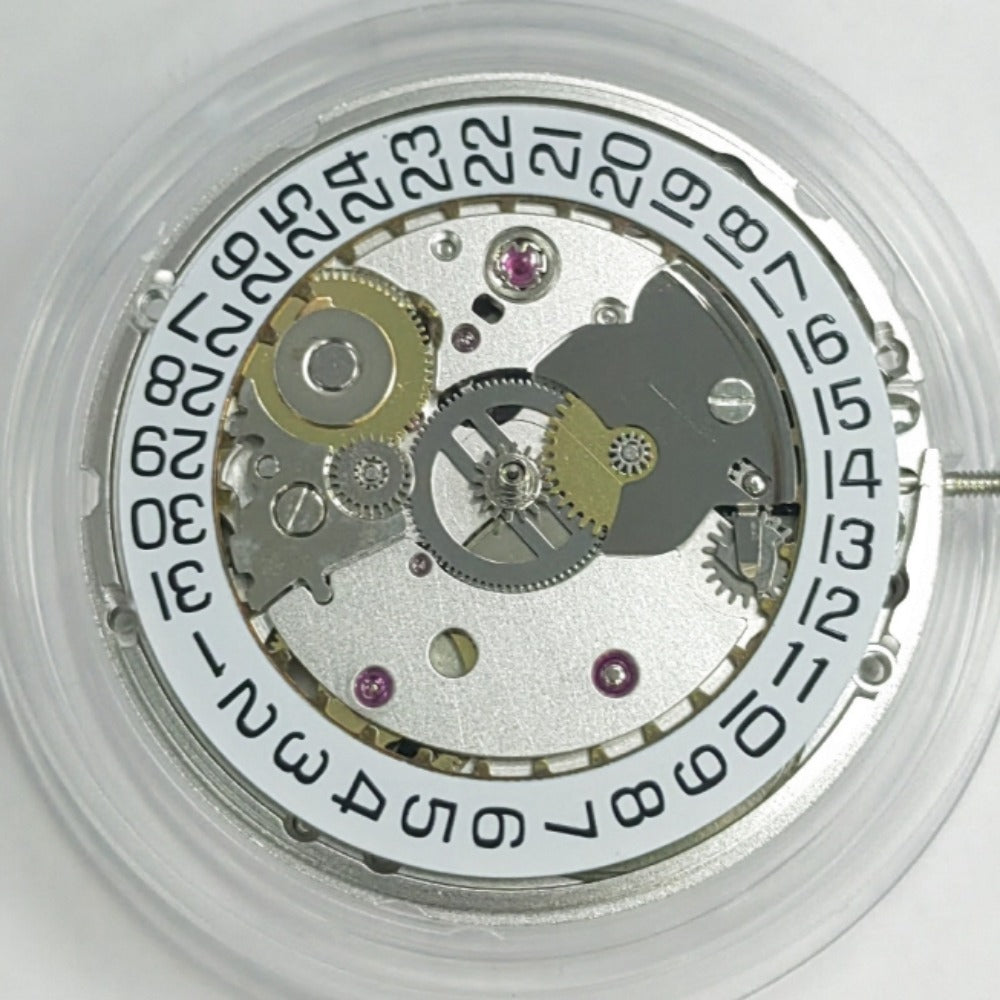 Swiss Made ETA PT5000 mechanical watch movement in silver, compatible with Seagull 2824 and ETA2824-2 models.