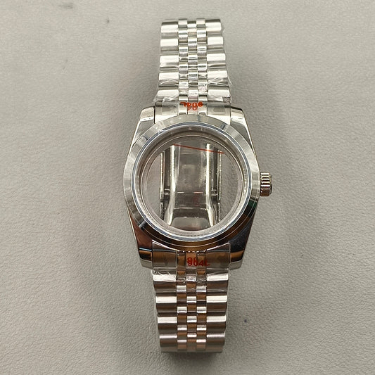 36mm Silver Watch Case Bevel Edge Bezel Sapphire Glass For NH35 NH36 NH38