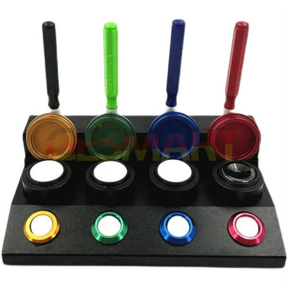 Die-cast alloy MSA17.000-04 oil cup stand with 4 containers for precise watch repair.