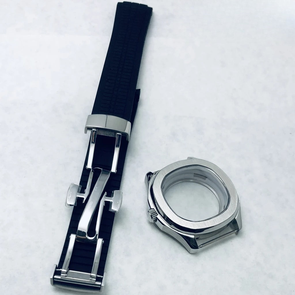 42mm Silver Watch Case Sapphire Glass Rubber Strap For NH35/34 NH36/38 NH70 NH72