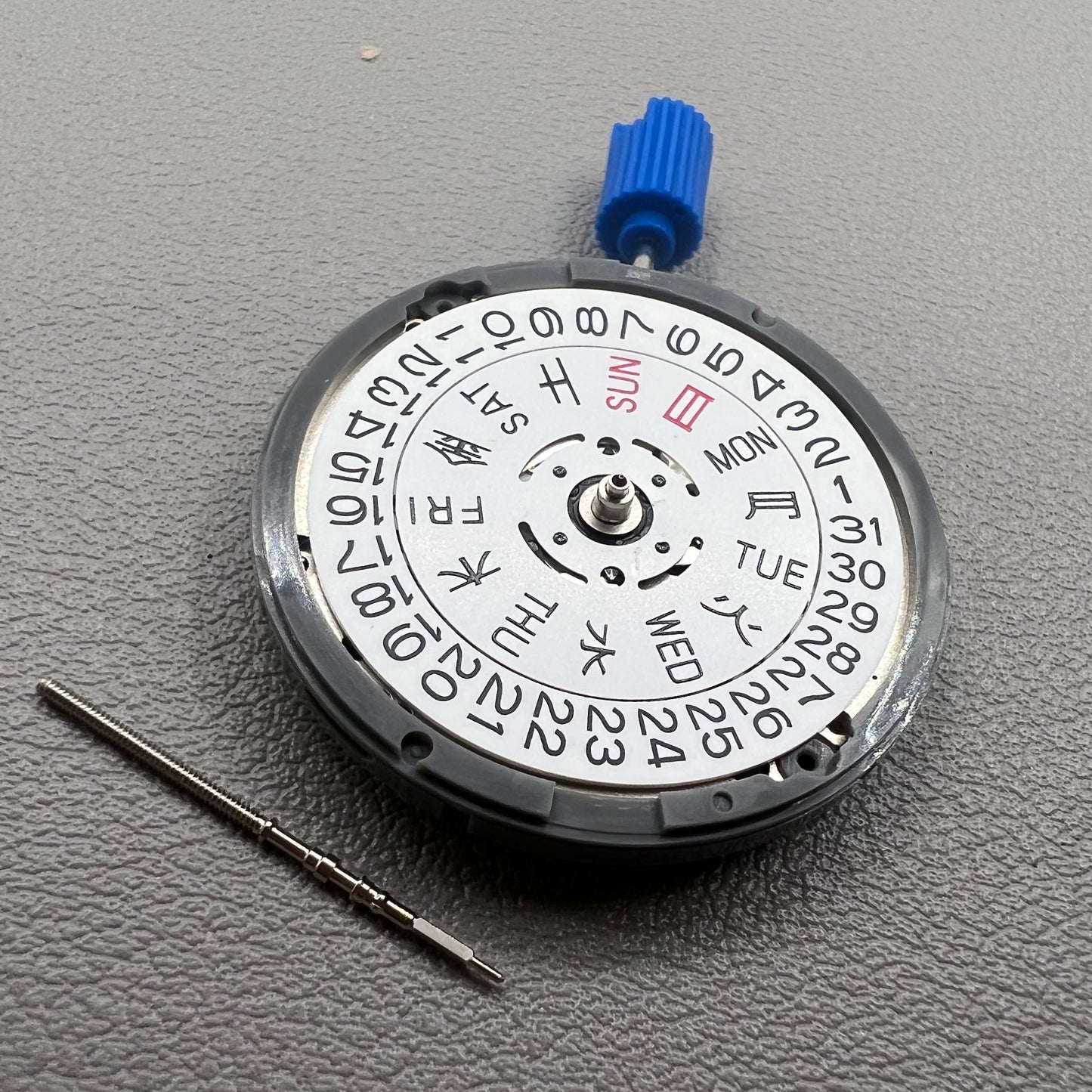 Japan NH36 automatic watch movement showing date dial and crown at 3 o?clock position