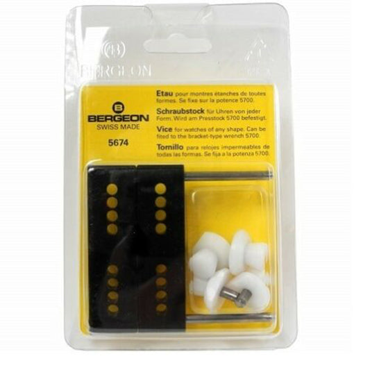 Bergeon 5674 watch case vice jaws holder, durable tool for precise watch repairs and maintenance.