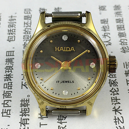 SHANGHAI HAIDA Montre mécanique manuelle pour femme, boîtier doré, imitation diamant, clou