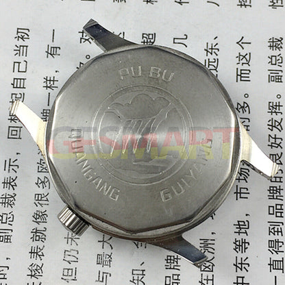 PUBU 32mm manual mechanical watch with grey dial, nail markers, 17 jewels, elegant China-made timepiece.