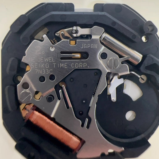 Japan Made Epson 7N33 quartz watch part with day-date, compatible with watch accessories.