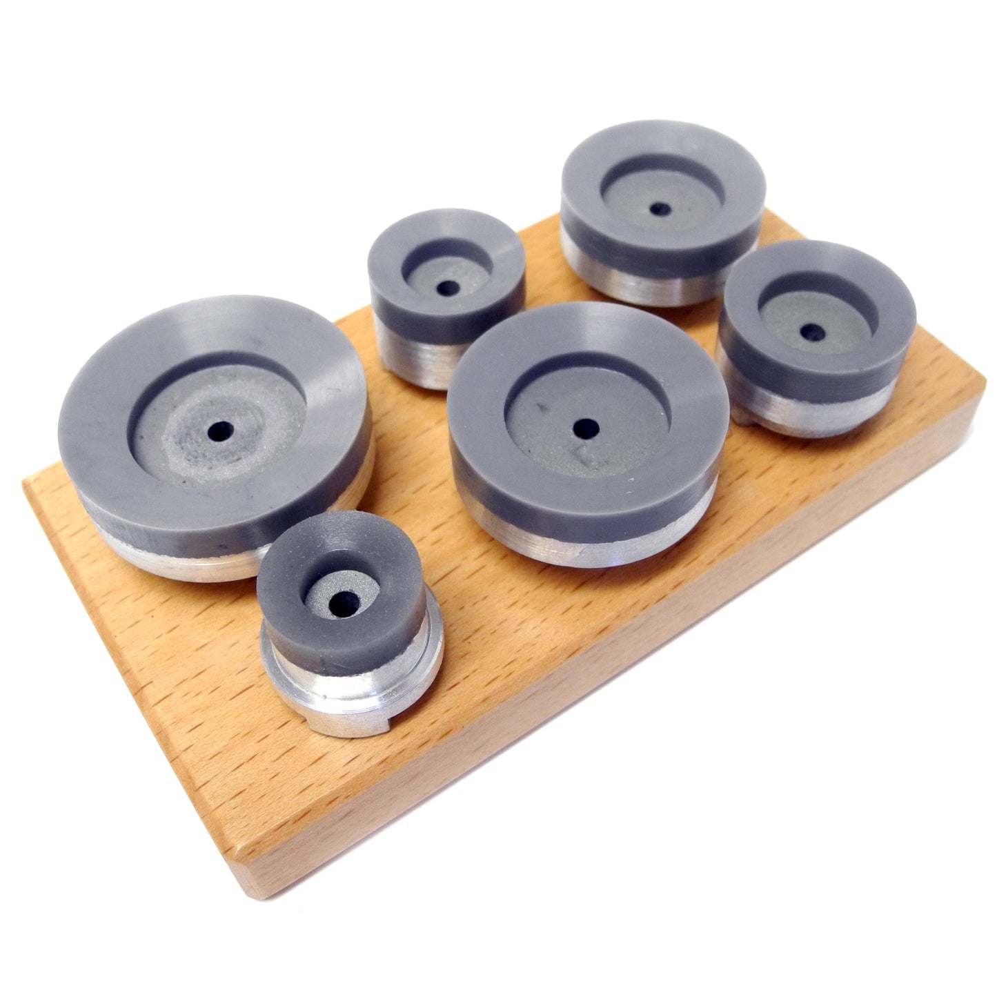 Bergeon suction upper dies set of 6 round heads in Adiprene for watch repair precision.