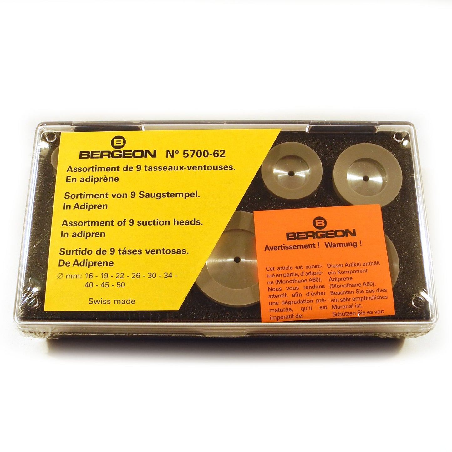 Bergeon 5700-62 set of 9 round head suction dies for watch repair with durable Adiprene tips