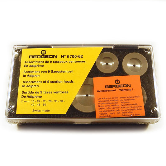 Bergeon 5700-62 set of 9 round head suction dies for watch repair with durable Adiprene tips