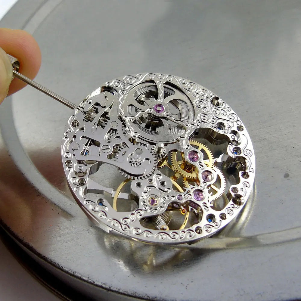 Parnis 17 Jewels silver full skeleton 6497 hand winding watch movement for repairs