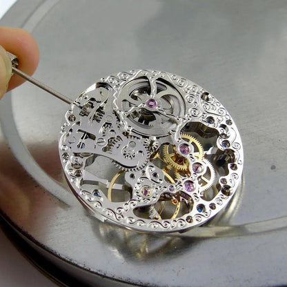 Parnis 17 Jewels silver full skeleton 6497 hand winding watch movement for repairs