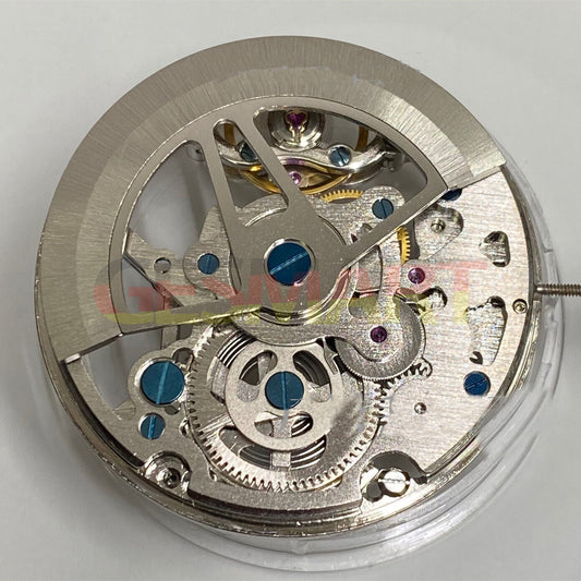 China made hollow 3 hands watch with balance wheel at 6 o'clock, automatic mechanical movement for precision timekeeping.