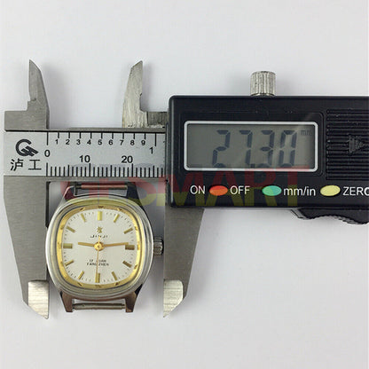 24mm SHANGHAI JINJI lady watch with golden nail markers and square case, manual mechanical movement visible.