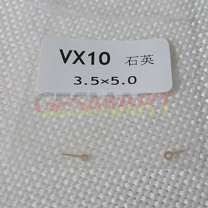 Silver watch hands for Hattori Epson VX10 with 3.5X5.0mm size, available in silver, gold, and rose gold finishes.