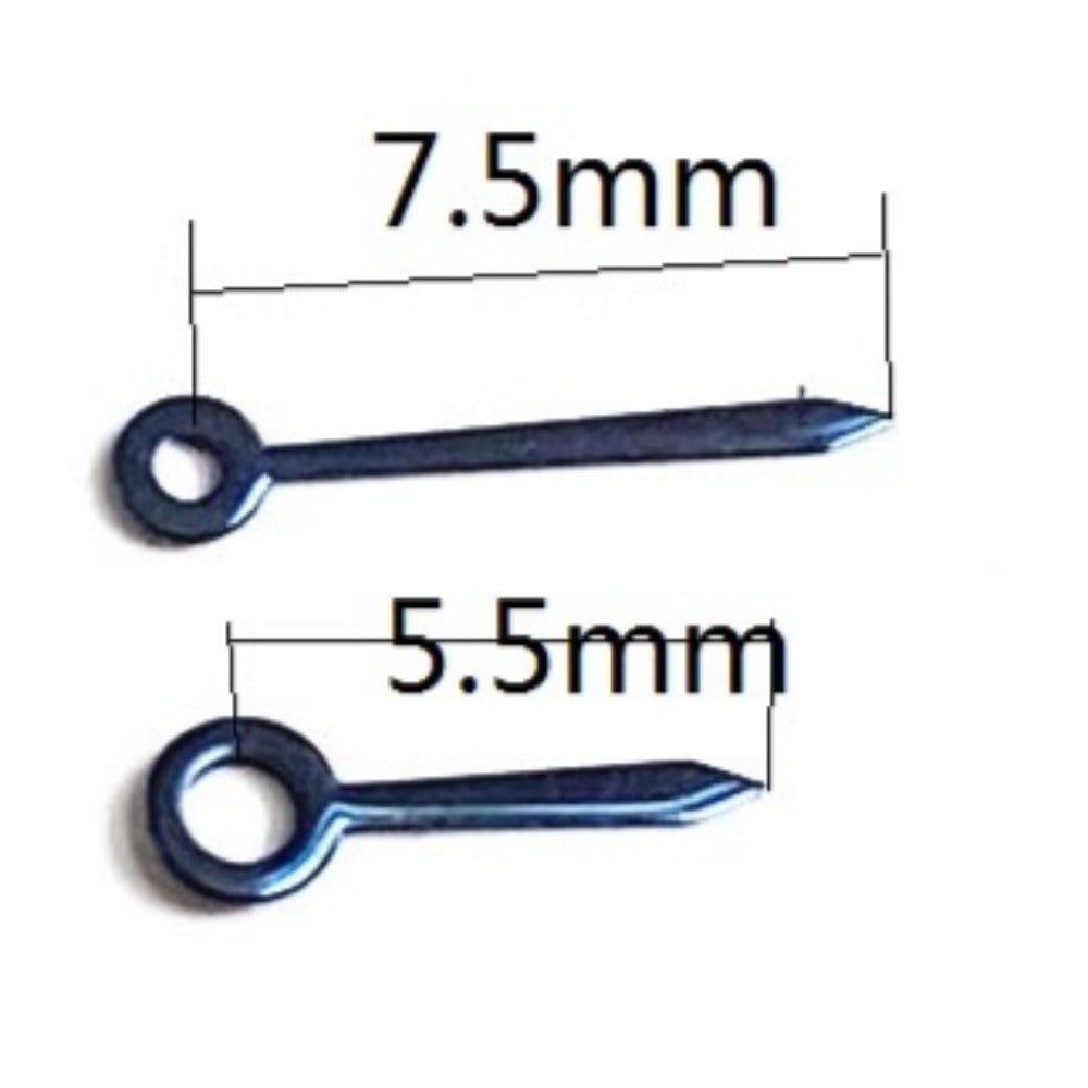 Dark blue painted watch hands 5.5x7.5mm compatible with Ronda 763, 762, 751, 1062, 1063 movements.