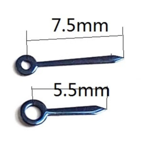 Dark blue painted watch hands 5.5x7.5mm compatible with Ronda 763, 762, 751, 1062, 1063 movements.