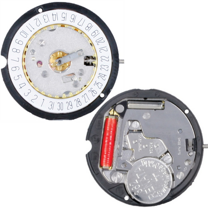 Ronda 585 quartz watch movement with date window at 3 o'clock, precision timekeeping component.