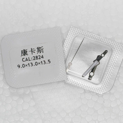 Silver-trimmed green lume watch hands for ETA2824 movement, precise fit.